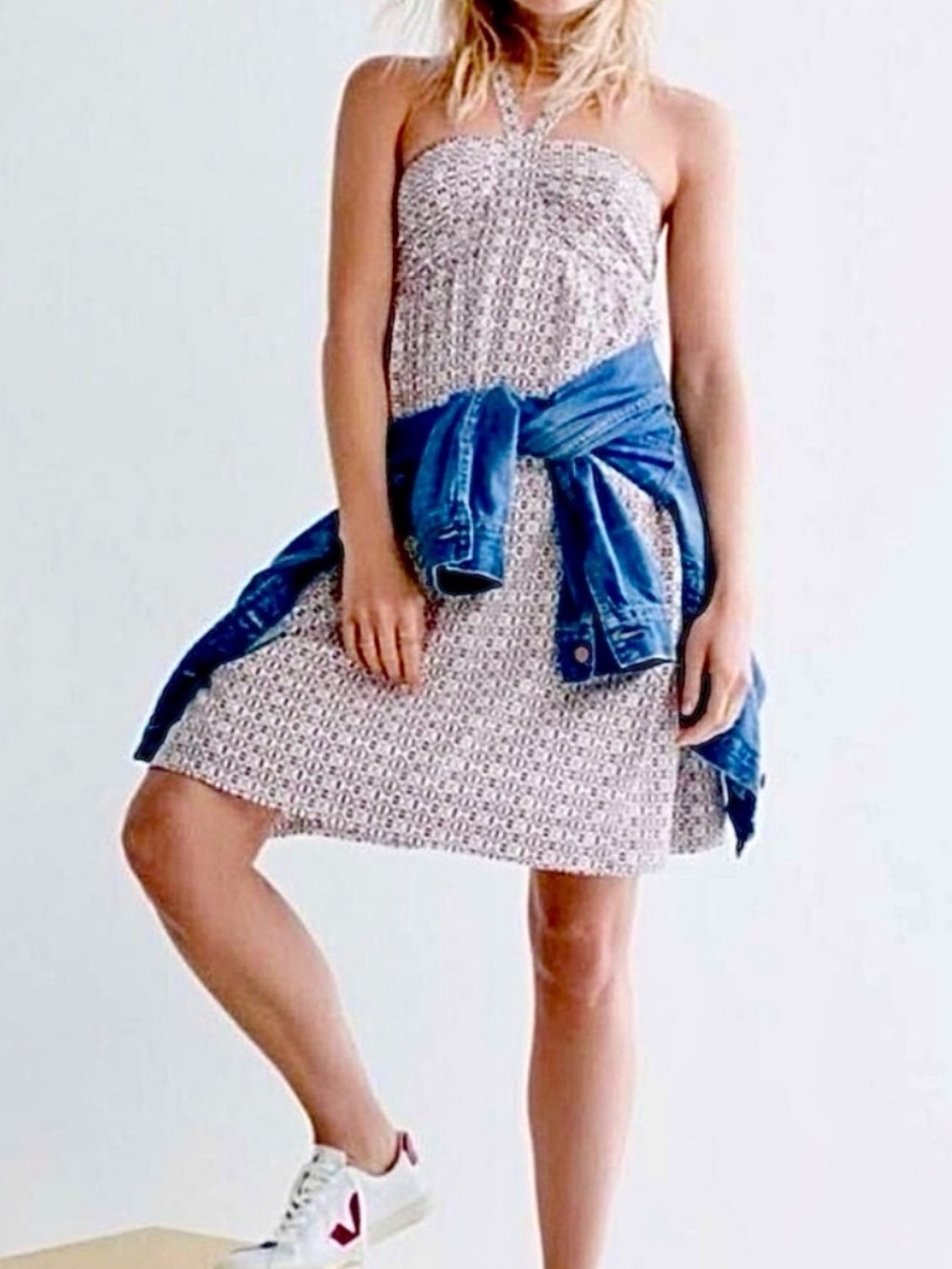 NWT Madewell Silk Convertible Halter Dress Echo Grid Size 2